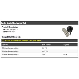 Marketplace Auto Parts Intake Manifold Adjusting Unit - Compatible with 2004-2005 Volkswagen Jetta TDI