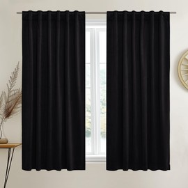 NICETOWN Black Velvet Curtains 52 inches Wide, Bedroom Velvet Blackout Curtain Panels, Solid Heavy Matt Drapes/Window Treatments for Balcony Master Bedroom, Baby Boys Room (2 Panels, 63 inches Long)