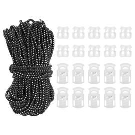 PATIKIL 16 Yard Elastic Bungee Cord & Single Hole Cord Lock & Double Hole Spring Toggle Stopper for Paracord Drawstring Shoelaces Clothing Backpack Bags, Black/White, Pack of 21