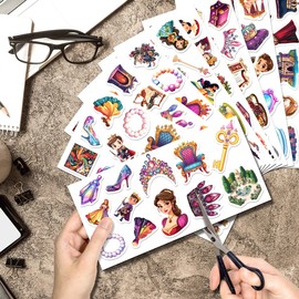 Royal Fairytale Princess Stickers Pack for Girls Vinyl 108Pcs Fantasy Castle Crown and Magic Elements Kids Party Favors Birthday Scrapbook Decorations Wall Decoration