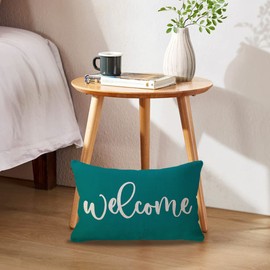 ULOVE LOVE YOURSELF Welcome Lumbar Throw Pillow Covers Farmhouse Rustic Decorative Rectangular/Waist Pillowcases 12 x 20 Inch Front Porch Decor Cushion Covers Housewarming Gifts(Green)