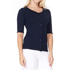 Yemak suéter de punto con cuello redondo y mangas cortas para mujer, Marino, L