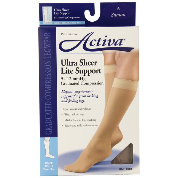 Activa Ultra Sheer 9-12 mmHg Knee High Socks, Suntan, Size A,