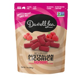 Darrell Lea Soft Australian Licorice, Non-GMO, No Palm Oil, Plant Based, No High Fructose Corn Syrup, Soft & Chewy Licorice Candy, Made in Australia, Raspberry (7 Ounce (Pack of 1))