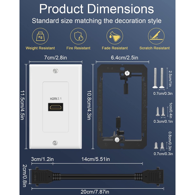 HDMI 2.1 Wall Plate, ELECTOP 8K HDMI Wall Outlet Pass
