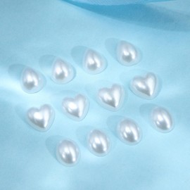 White Pearls Heart Nail Charms Jewelry Flatback Water Drop Oval Love Heart Shape Beads 3D Nail Art Charms Embellishments for DIY Crafts Accessories Valentine Wedding Manicure Decoration