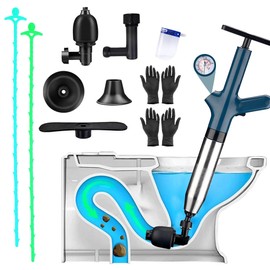 Hochdruck-WC-Saugglocken-Werkzeug: Robuster WC-U-Biegungsreiniger aus Edelstahl mit 4 austauschbaren Köpfen, visuelles Barometer zum Entsperren von Badezimmer-, Küchen-Abflussspüle