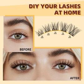 QUEWEL Natural Cluster Lashes Super Thin Band, Cluster Lashes Kit Natural Look, Reusable Eyelash Clusters with Lash Bond and Seal Lash Tweezer and Lashes Glue Remover(NATURAL-JX 02 KIT)