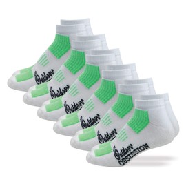 Outdoor Obsession Mens Womens Mesh Ventilating Athletic Performance Low Cut Socks 6 Pair Pack (White/Green, Shoe Size 9-13 - Sock Size Large)
