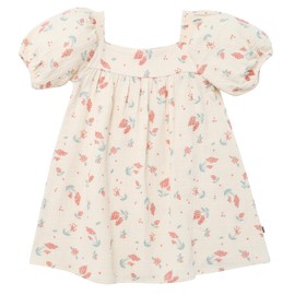 Modern Moments by Gerber Baby Girl's Dress with Puff Sleeves, Beige Tossed Lavender