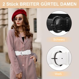 JasGood Pack of 2 Women's Wide Elastic Waist Belt Vintage Belt Waist Belt for Women Dresses, black/white