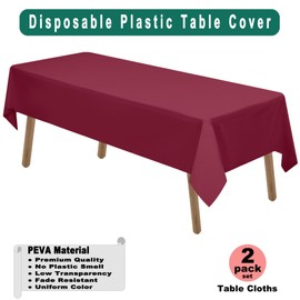 Burgundy Plastic Tablecloths 2 Pack Maroon Disposable Table Covers 54 x 108 Inch Bridal Shower Party Tablecovers PEVA Wine Red Table Cloths for BBQ Birthday Wedding Parties 8 ft Rectangle Table Use