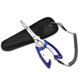Samcos Fishing Pliers, Fishing Gear, Blue, Stainless Steel, Storage Case Included, Safety Rope Included, Fishing Gear, Multi-functional, Portable, Hook Remover, Line Cutter, Freshwater, Night Fishing, Sea Fishing