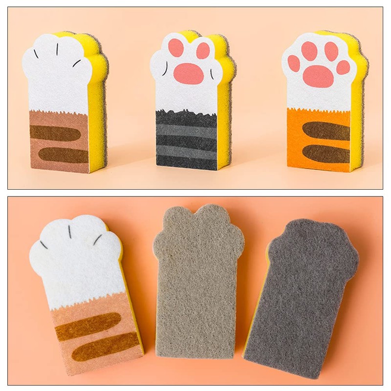 3 Pcs Sponge Brush Cat Claw-Shaped Cleaning Sponge Block Thickening