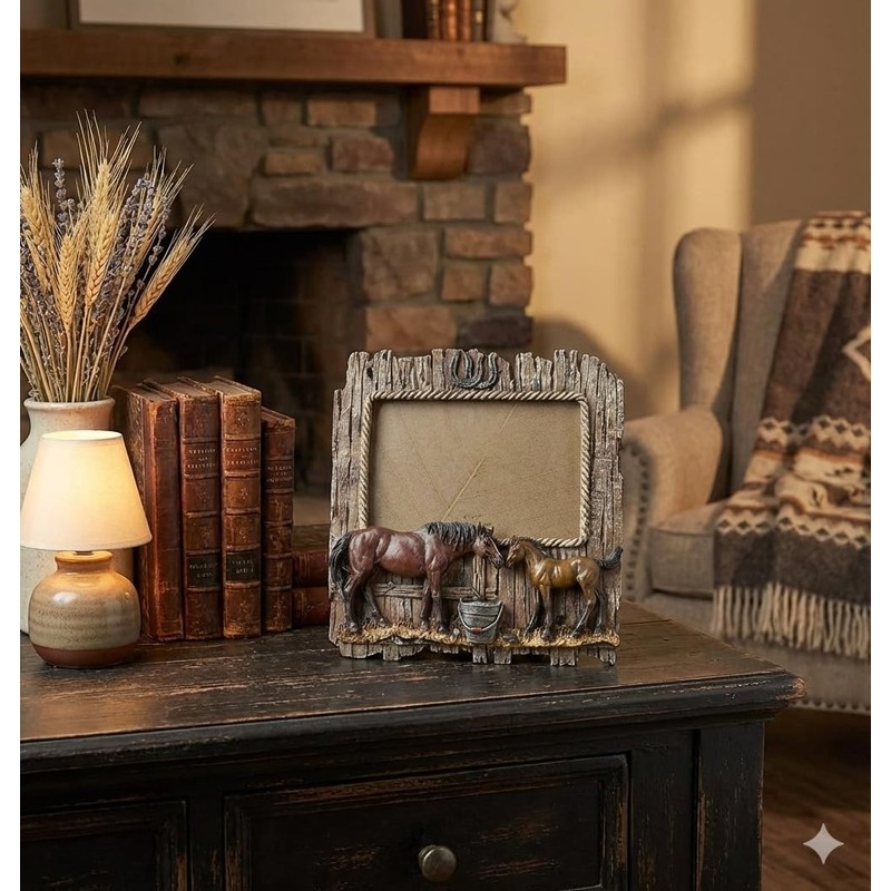 Comfy Hour 7.48" x 7.75" Double Horse Figurine Photo Frame,
