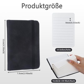 GooDengFull 3 Stück Schwarzes A7 Leder Notizbuch Klein Notebook Pocketbook Kleines Notizbuch Mini Notizbuch Liniert Taschenbuch Mini Notizblock mit Gummiband Lesezeichenkleines Notizbuch mit Register