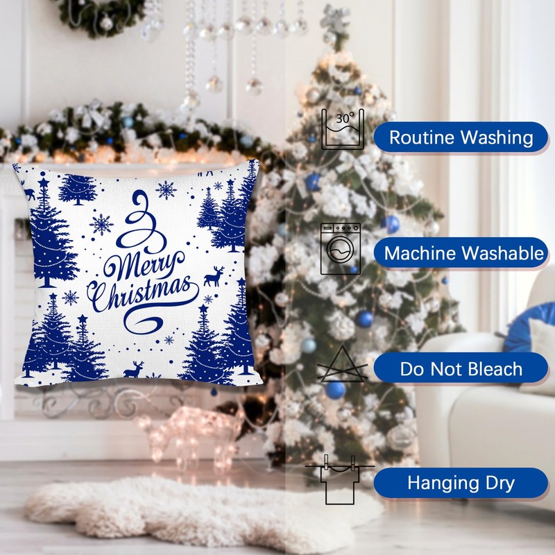 Miaikoe Blue Christmas Cushion Covers 50x50 Set of 4 Christmas
