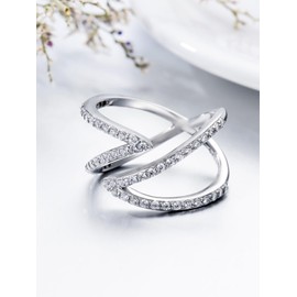 Seiyang Silver 925 Ring for Women in X Shape Open Rings Adjustable with Cubic Zirconia Ring Statement Jewellery Gifts, Metal, CZ