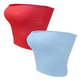 Womens 2 Pack Tube Tops Crop Tops Going Out Strapless Basic Backless Sleeveless Bandeau Summer Outfits 2024 M Red Blue