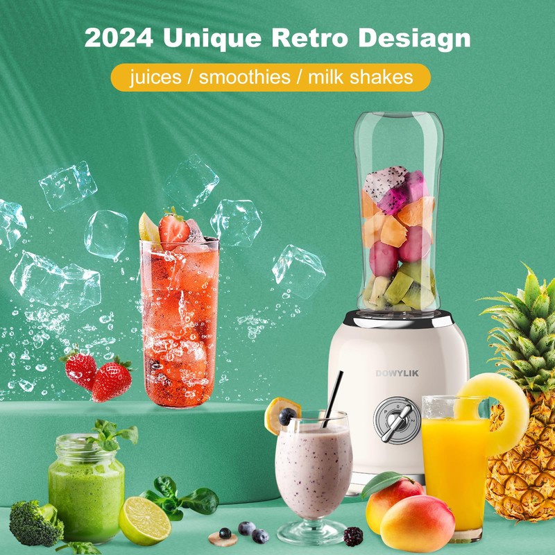 DOWYLIK Personal Blender, 3 Speed Retro Smoothie Blender for Protein