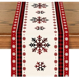 CJWLKJ Linen Christmas Table Runner 72 Inches Long, Red Snowflake Table Runners, Seasonal Winter Xmas Holiday Kitchen Dining Table Decoration for Indoor Outdoor Home Party Decor