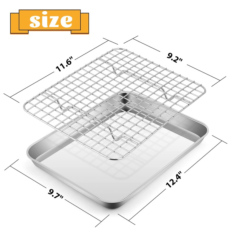 Stainless Steel Baking Sheet with Rack Set, E-far 12.4”x9.7” Cookie
