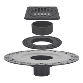 Uni-Green Matte Black Shower Drain Kit - 4” Compatible with Schluter Shower Pan - Square Shower Floor Drain - SS304 Stainless Steel Grate and ABS Material