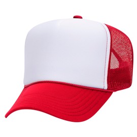 Joe's USA OTTO Foam Trucker Hats - Customizable 5-Panel High Crown Mesh Back Caps-1PK - Red/White/Red