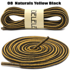 DELELE 2 Pair Round Boot Laces Outdoor Hiking Walking Shoelaces Dual Coloured Striped Shoe Lace Work Shoe Strings, 08 Naturals Yellow Black, 59 inch (150CM)