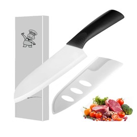Ceramic Knife Santoku Knife 7 Inch - Sharp Ceramic Kitchen Knife for Meats, Fruits, and Vegetables with Sheath Cover - Ceramic Knives (Black)