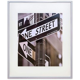 TheDisplayGuys - Contemporary Aluminum Picture Frame - Tempered Glass - 16 X 20 matted to 11 X 14 - Silver - Wall Hanging