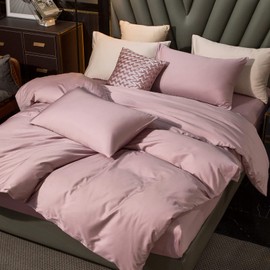 MooMee Bedding Duvet Cover Set Extra Long Staple Cotton 600 TC Egyptian Cotton Texture Silky Sateen Smooth Luxury Soft Comfortable Durable (Pale Mauve, King)