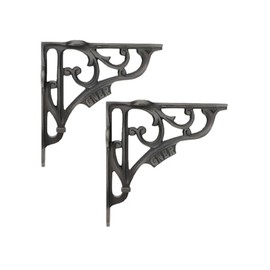 Infinity Decor Pair of Vintage Style L- Shaped Heavy Duty Cast Iron Pewter Scaffold Board Ironbridge Shelf Bracket Decorative Wall Braces 150x150mm for Books, Living Room