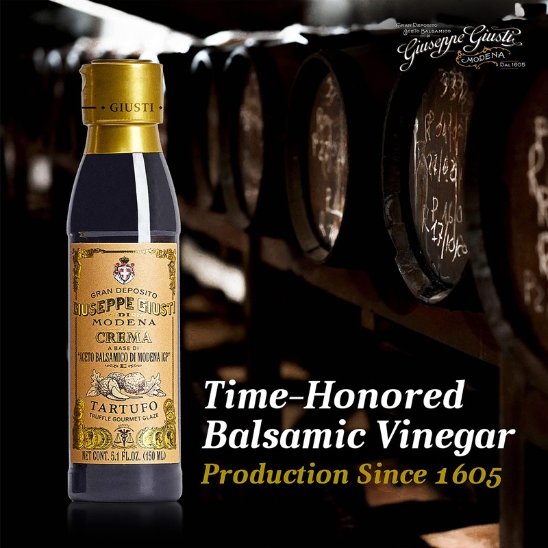 Giusti Truffle Balsamic Glaze Condiment, Gourmet Vinegar Reduction with Black