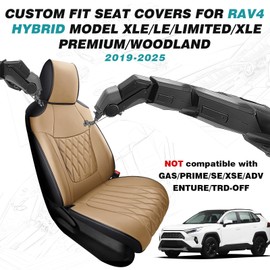 FEINEPRO RAV4 Seat Covers - Custom Fit Seat Covers for Toyota RAV4 2019-2025 Hybrid XLE LE Limited XLE Premium (Not for XSE/SE Hybrid) - Leather RAV 4 Seat Cover Full Set Waterproof - Black and Beige