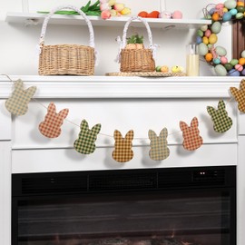 Easter Decorations-Retro Wooden Bunny Garland for Easter Decor-Reusable Bunny Peeps Banner Garland for Fireplace Mantel Window Walls Decor