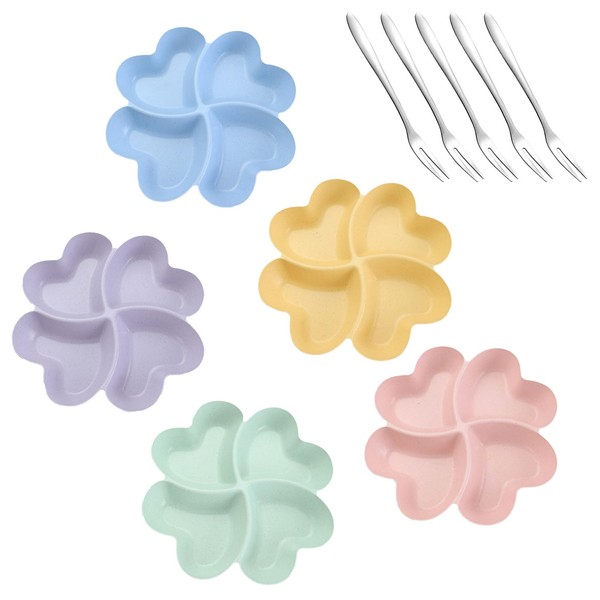 Pack of 5 Snack Plates with Compartments, Snack Bowls, Snack