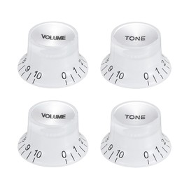 sourcing map 4pcs Metric Top Hat Bell Knobs, 2 Volume 2 Tone Control Guitar Knobs Set for Electric Guitar Bass Split Shaft Pots, White with Silver Top