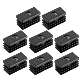 sourcing map 8Pcs Inserts for Rectangle Tubes with M6 Thread, for 1.18"x0.59" OD Rectangle Tube, Rectangle Black Plastic Plug Caster Insert Chair End Caps Furniture Leg Plug