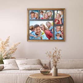 MONT PLEASANT Farmhouse 8X10 Picture Frame with 5 Openings Display Multiple 8X10,Two 4X6 and 4X4 Photos Wood Collage Frame for Wall Mounting Tabletop Display, Brown and Blue