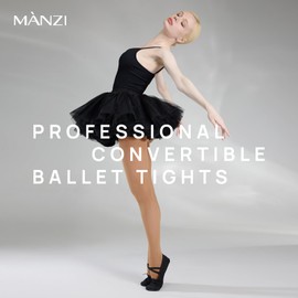MANZI Convertible Dance Tights Adult Women Pro Transition Ballet Tights Ultra-Soft Pack of 2 Light Suntan Medium-Large