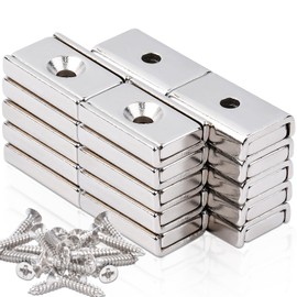 FPMYB Pack of 20 Strong Magnets 20 x 13.5 x 5 mm, Neodymium Magnets Extra Strong Neodymium Magnets with Hole, Magnets Screws, Strong Magnets for Kitchens, Bathrooms, Offices, School