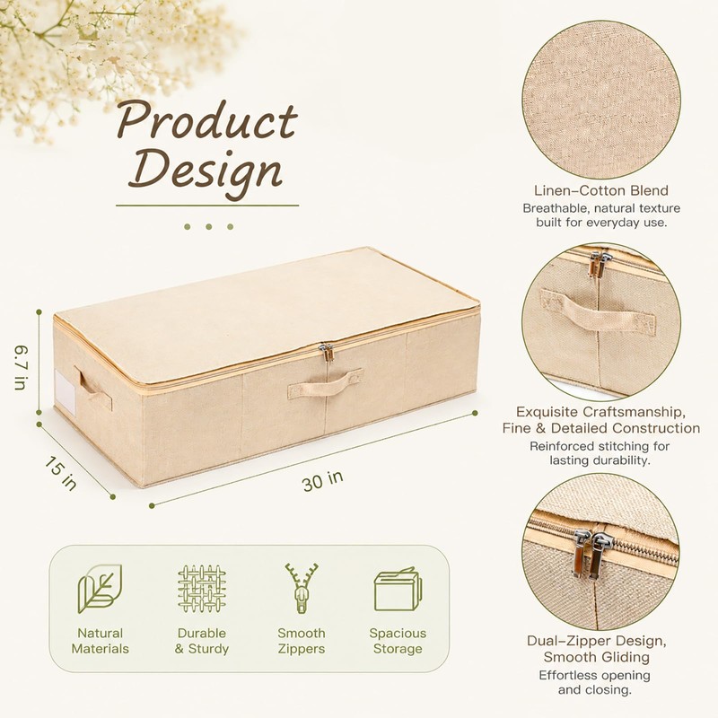 Under Bed Storage Containers, 30x15x6.7 Low Profile Foldable Fabric Storage