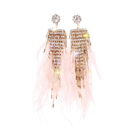 Long Tassel Rhinestones Earrings Feather Earrings with Rhinestone for Girls women Fashion Long Chain Drop Dangle Earrings Jewelry for Women (Long Tassel Feather Earrings)
