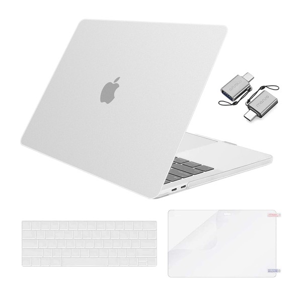 MOSISO Compatible with MacBook Pro 13 inch Case 2023-2016 M2 M1 A2338 A2251 A2289 A2159 A1989 A1708 A1706, Ultra-Thin Matte Plastic Hard Case&Keyboard Skin&Screen Protector&Type C Adapter, Translucent