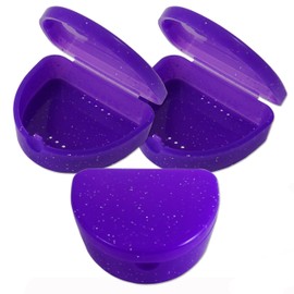 32 x Slim Retainer Case ~ Bulk Buy Dental Box, for Dentures, Gumshields, Braces Storage (Glitter Purple)