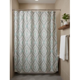 Serafina Home Hotel Quality Fabric Bathroom Shower Curtain: Modern Damask Paisley - Beige, Green and Taupe (72 x 70 inches)