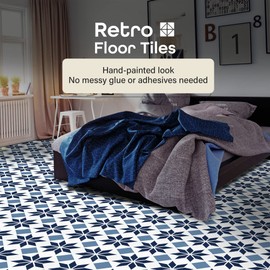 Retro Self Adhesive 12-Inch Vinyl Floor Tiles, 20 Tiles - 12" x 12", Starlight Pattern - Peel & Stick, DIY Flooring for Kitchen, Dining Room, Bedrooms & Bathrooms by Achim Home Decor, Blue/Grey