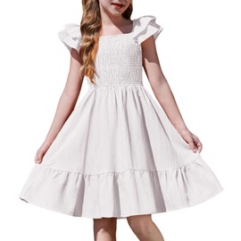 Arshiner White Dresses for Girls Square Neck Ruffle Layered Wedding Flower Girl Dress Size 10-12