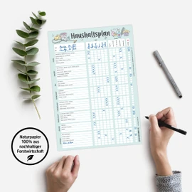 KAWAI-KAMI KAWAI-KAMI Haushaltsplan Putzplan für Familien mit Kindern oder WG, Haushaltsplaner, Neujahrsputz, Frühlingsputz, Haushalt Organizer, DIN A4 Block